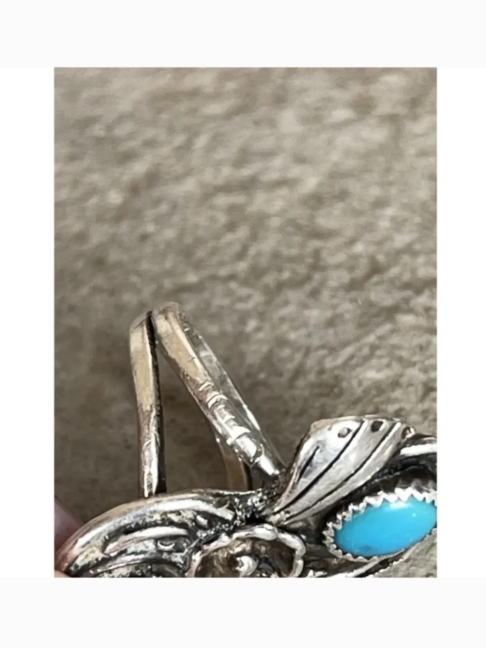 Navajo Sterling Silver Double Stone Turquoise Ring - Picture 6 of 8